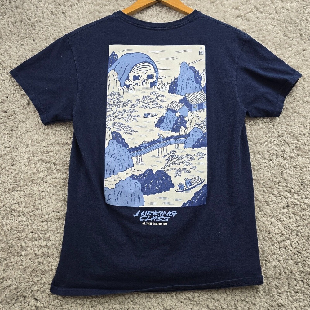 Lurking Class Men's Graphic Skeleton T-Shirt Short Sleeve Blue Size M Streetwear